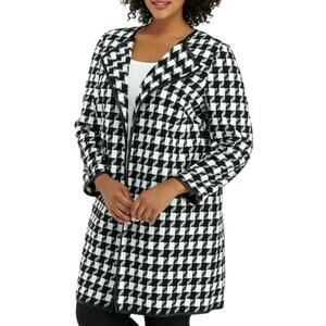 The Limited Womens Open Jacket Black White Houndstooth Sz 12 Faux Leather Trim